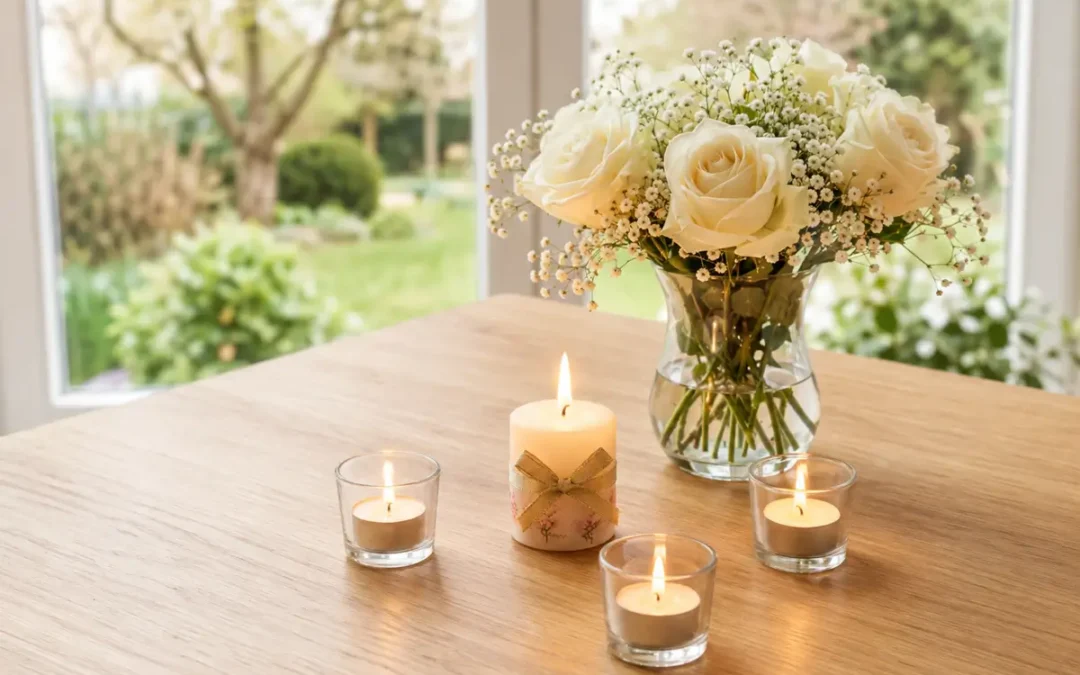 Tisch mit Rosen und Kerzen
